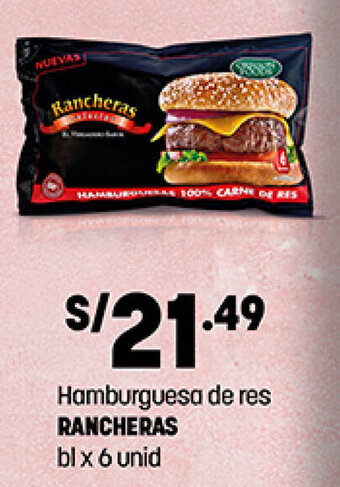 Plaza Vea Hamburguesa de Res Rancheras bl x 6 unid oferta