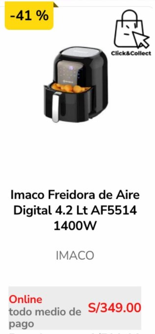 Metro Imaco Freidora de Aire Digital 4.2 Lt AF5514 1400W oferta