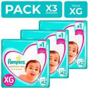 Pack x3 pañales pampers premium care talla xg 42 unidades - unidad