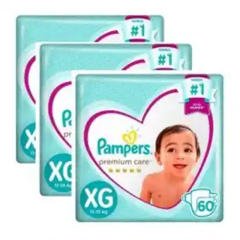 Freshmart Pack x3 pañales pampers megapack premium care talla xg 60 unidades - unidad oferta