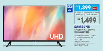Plaza Vea Samsung Smart UHD 4K TV 43" UN43AU7090GX oferta