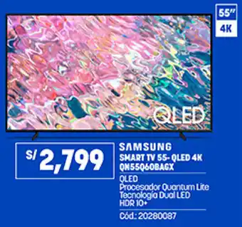Plaza Vea Samsung Smart QLED 4K TV 55" QN55Q60BAGX oferta