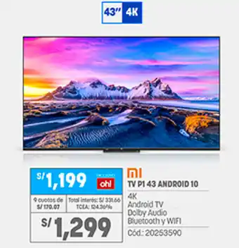 Plaza Vea MI TV P1 Android 10 43" oferta