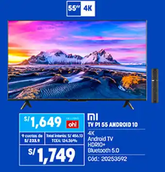 Plaza Vea MI 4K Android TV 55" oferta