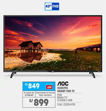 Plaza Vea AOC Smart FHD TV 43" oferta