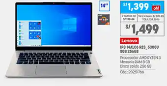 Plaza Vea Lenovo IP3 12ALC6 RZ3_5300U 8GB 256GB oferta
