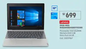 Plaza Vea Lenovo D330-10IGL N40204GB64GBOFFICENG oferta