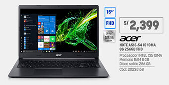 Plaza Vea Acer Note A515-54 I5 10MA 8G 256GB FHD oferta