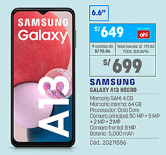 Plaza Vea Samsung Galaxy A13 Negro oferta