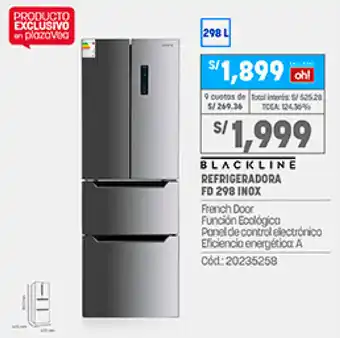 Plaza Vea Blackline Refrigeradora FD 298L Inox oferta