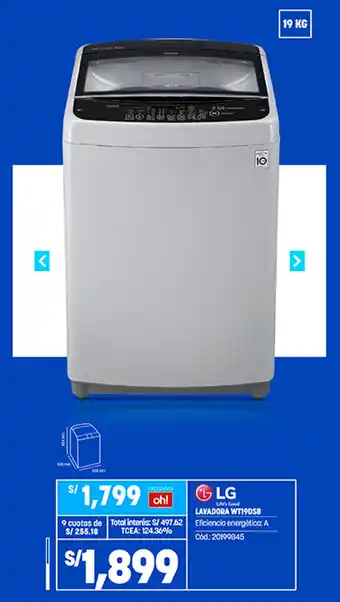 Plaza Vea LG Lavadora WT19DSB oferta