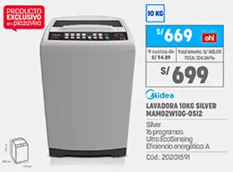 Plaza Vea Midea Lavadora 10kg Silver MAM02W10G-15I2 oferta