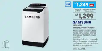 Plaza Vea Samsung Lavadora WA15T5260BW/PE 15kg oferta