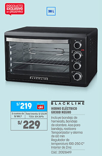 Plaza Vea Blackline Horno Eléctrico GR38B Negro oferta