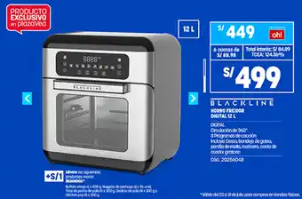 Plaza Vea Blackline Horno Freidor Digital 12L oferta