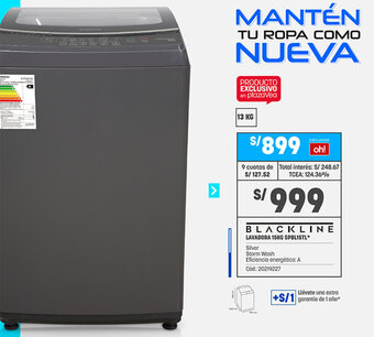 Plaza Vea Blackline Lavadora 15kg SPBL15TL oferta
