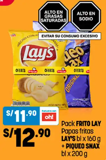Plaza Vea Pack Frito Lay Papas Fritas Lay's bl x 160g + Piqueo Snax bl x 200g oferta
