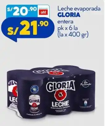Mass Leche Evaporada Cloria Entera pk x 6la 400gr oferta