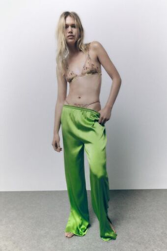 ZARA Pantalón largo seda oferta