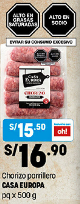 Plaza Vea Chorizo Parrillero Casa Europa 500g oferta