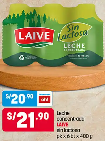 Plaza Vea Leche Concentrada Laive sin Lactosa pk x bt x 400g oferta