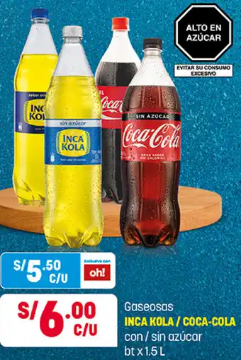 Plaza Vea Gaseosa Inca Kona/Coca-Cola can/sin Azúcar bt x 1,5L oferta