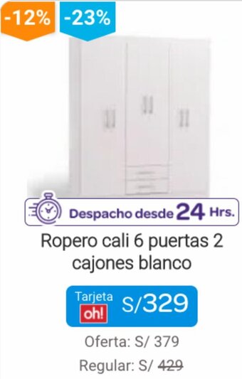 Promart Ropero Cali 6 Puertas 2 Cajones Blanco oferta