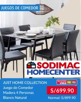 Sodimac Just Home Collection Juego de Comedor Madera 4 Personas Blanco Natural oferta