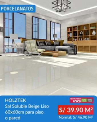 Sodimac Holztek Sal Soluble Beige Liso 60 x 60cm para Piso o Pared oferta