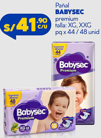 Plaza Vea Pañal Babysec Premium XG,XXG pq x 44/48 Unid oferta