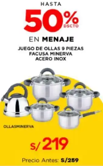 La Curacao En Menaje Juego de Ollas 9 Piezas Facusa Minerva Acero Inox oferta