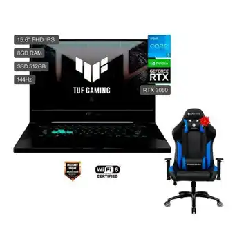 Hiraoka Laptop gamer asus tuf dash f15 fx516pc-hn558w 15.6" intel core i5-11300h 512gb ssd 8gb ram + silla gamer antryx challenger az oferta
