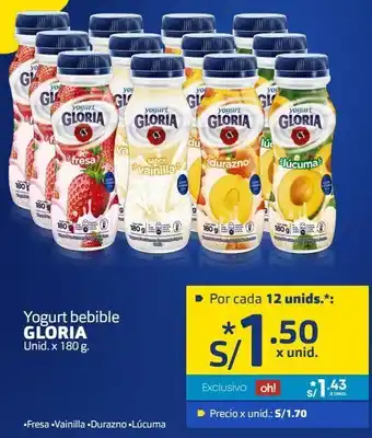 Makro Yogurt bebible gloria unid. x 180 g. oferta