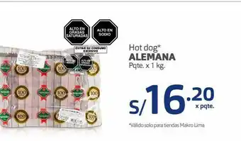 Makro Hot dog alemana pqte. x 1 kg oferta