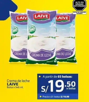 Makro Crema de leche laive bolsa x 946 ml. oferta