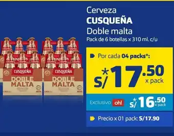 Makro Cerveza cusqueña doble malta 6 botellas 310ml oferta