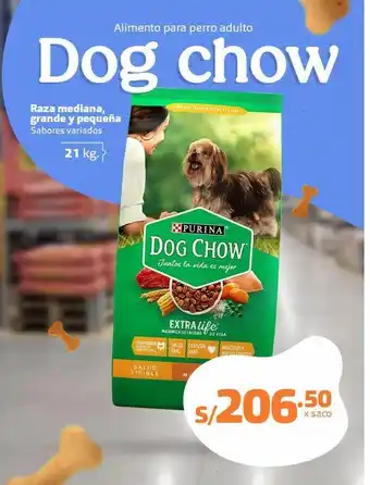 Makro Alimento para perro adulto dog chow raza mediana, grande y pequeña, sabores variados, saco x 21kg oferta