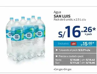 Makro Agua san luis pack de 6 unids. x 2.5 l c/u oferta
