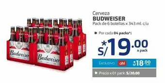 Makro Cerveza budweiser pack de 6 botellas x 343 ml. c/u oferta