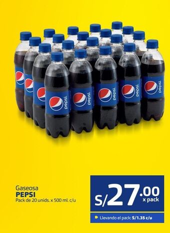 Makro Gaseosa pepsi pack de 20 unids. x 500 ml. c/u oferta