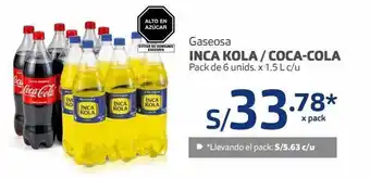 Makro Gaseosa inca kola / coca-cola pack de 6 unids. x 1.5 l c/u oferta