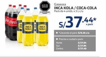 Makro Gaseosa inca kola / coca-cola pack de 4 unids. x 3 l c/u oferta