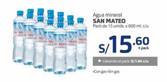 Makro Agua mineral san mateo pack de 15 unids. x 600 ml. c/u oferta