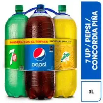 Metro Gaseosa pepsi + 7up + concordia sabor piña pack 3 botellas de 3 l c/u oferta