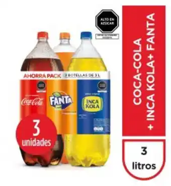 Freshmart Gaseosa coca cola + inca kola + fanta original - botella 3l (pack x3) - pack oferta