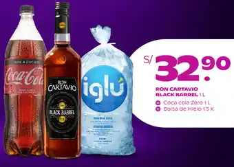 Tambo Ron Cartivio Black Barrel 1L Coca Cola Zero 1L + Bolsa de Hielo 1,5K oferta
