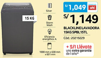 Plaza Vea Blackline Lavadora 15kg SPBL15TL oferta