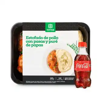 Tottus Estofado de pollo y puré + coca cola zero 300 ml oferta