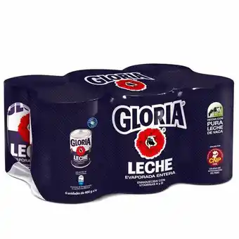 Vivanda Leche gloria evaporada entera lata 400g paquete 6un oferta
