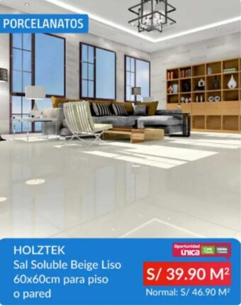 Holztek Sal Soluble Beige Liso 60 x 60cm para Piso o Pared